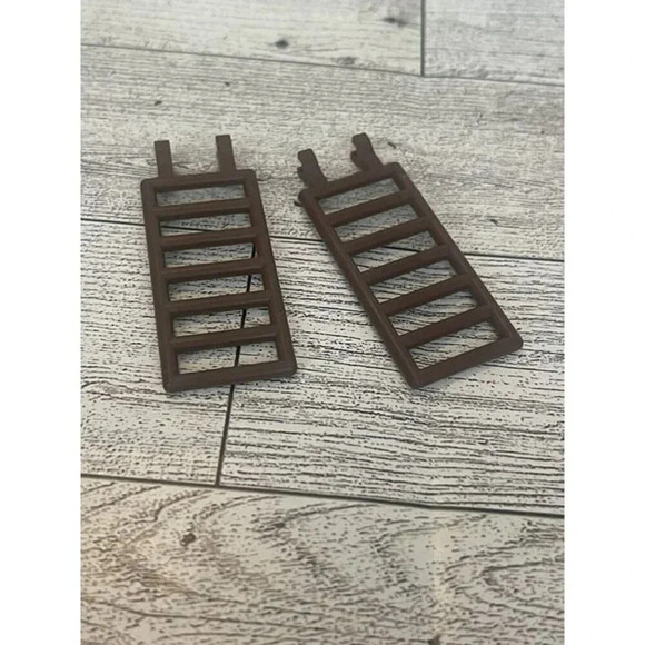 (2) 3x7 Dark Brown Ladder / Fence Bricks w/ 2 Connector Clips ~ New Lego Parts ~ - Picture 2 of 3